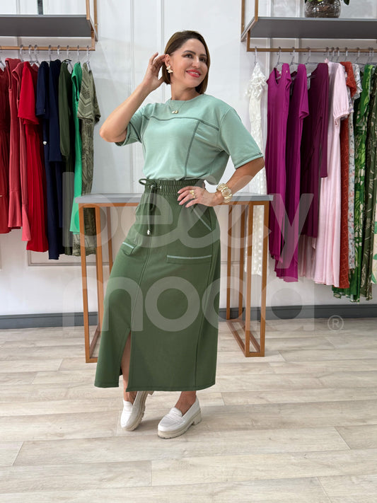 Conjunto Max Midi Pamela Bicolor em Moletinho Casual Elegante
