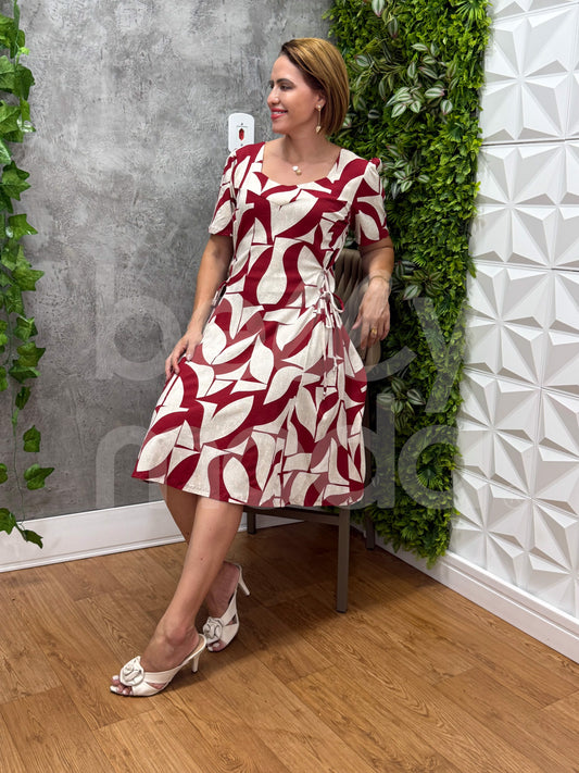 Vestido Midi Vera Estampado em Malha Viscolycra Casual