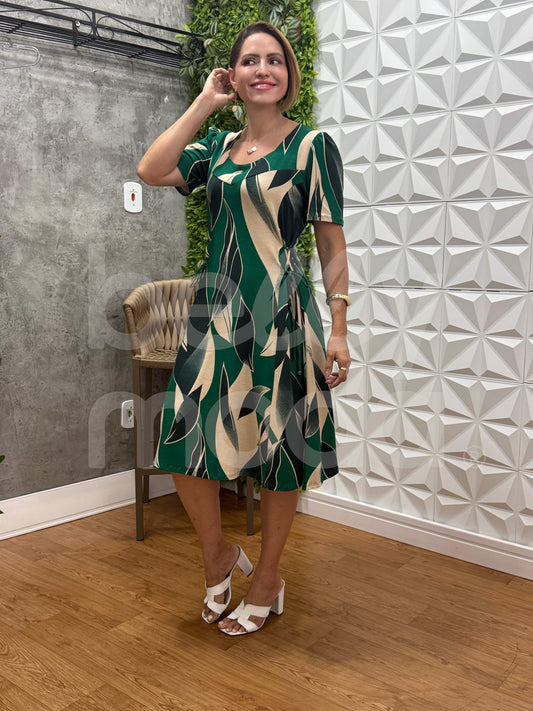 Vestido Midi Vera Estampado em Malha Viscolycra Casual