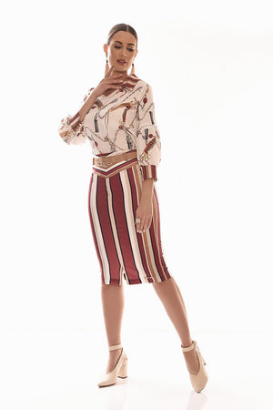 Blusa Estampada Manga Bufante com Entremeio