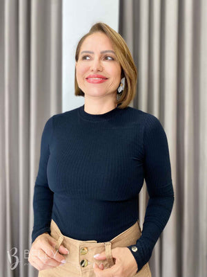 Blusa Manga Longa Malha Canelada