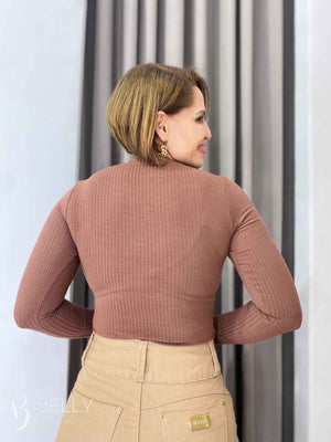 Blusa Manga Longa Malha Canelada