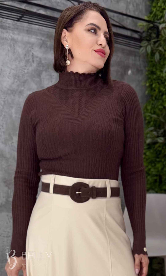 Blusa Rebeca Gola Alta em Tricô