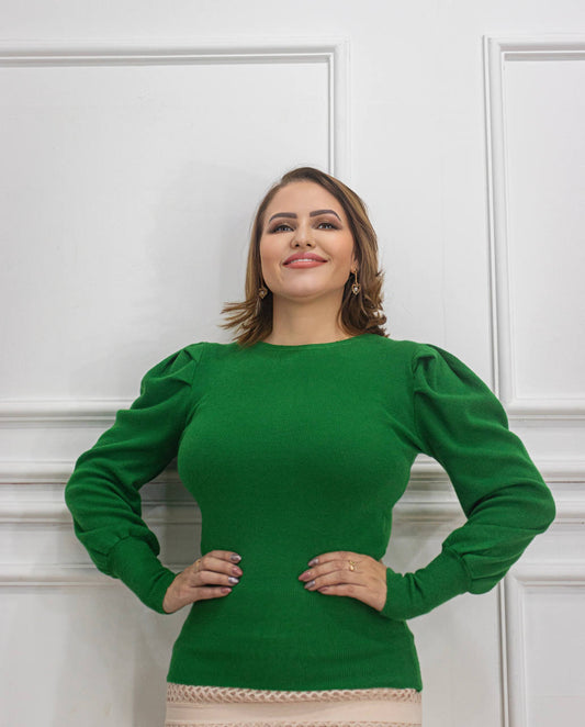 Blusa Tricô Manga Longa Bufante