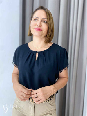 Blusa Viscose Manga Curta com Guipir