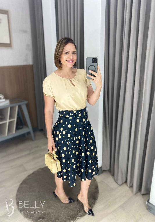 Blusa Viscose Manga Curta com Guipir