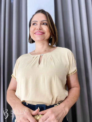 Blusa Viscose Manga Curta com Guipir