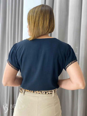 Blusa Viscose Manga Curta com Guipir