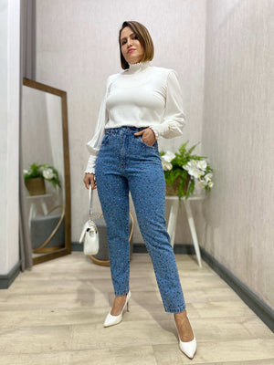 Calça Jeans Mom com Brilho