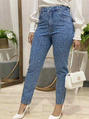 Calça Jeans Mom com Brilho