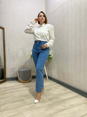 Calça Jeans Mom com Brilho