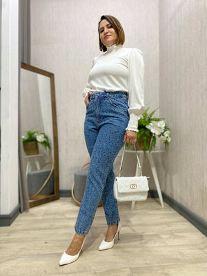 Calça Jeans Mom com Brilho