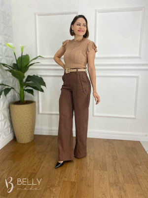 Calça Pantalona Alfaiataria Linho