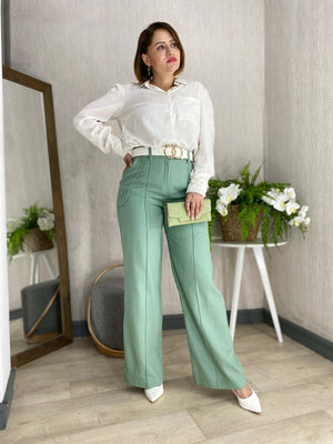 Calça Pantalona Alfaiataria Linho