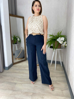 Calça Pantalona Alfaiataria Linho