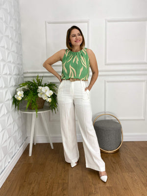 Calça Pantalona Alfaiataria Linho