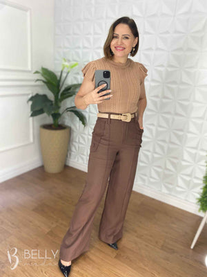Calça Pantalona Alfaiataria Linho