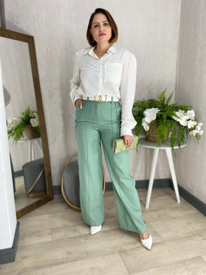 Calça Pantalona Alfaiataria Linho