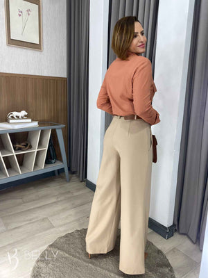 Calça Pantalona Alfaiataria Zíper Lateral