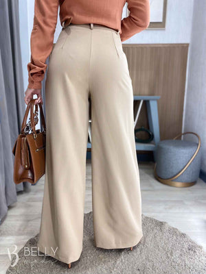 Calça Pantalona Alfaiataria Zíper Lateral