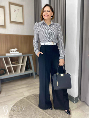 Calça Pantalona Alfaiataria Zíper Lateral