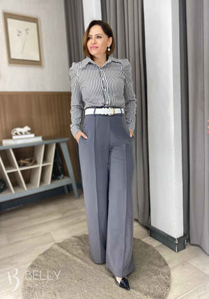 Calça Pantalona Alfaiataria Zíper Lateral