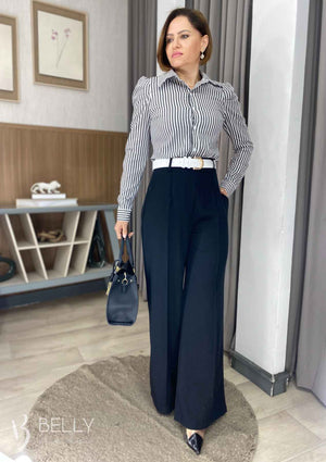 Calça Pantalona Alfaiataria Zíper Lateral