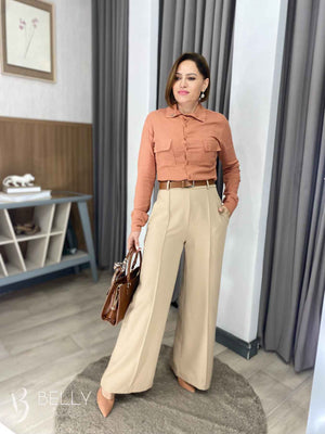 Calça Pantalona Alfaiataria Zíper Lateral