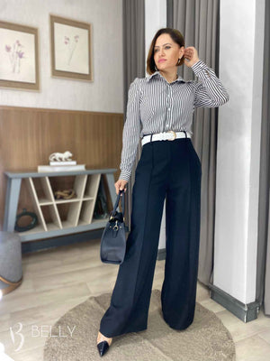 Calça Pantalona Alfaiataria Zíper Lateral