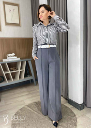 Calça Pantalona Alfaiataria Zíper Lateral