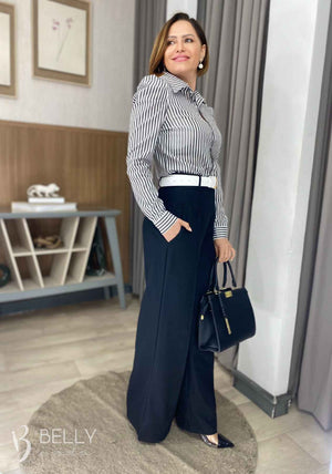 Calça Pantalona Alfaiataria Zíper Lateral