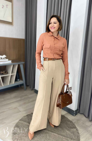 Calça Pantalona Alfaiataria Zíper Lateral