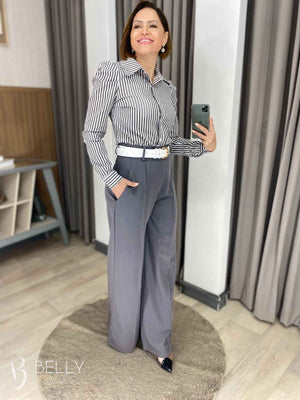 Calça Pantalona Alfaiataria Zíper Lateral