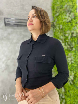 Camisa Sandra Viscolinho Manga Longa