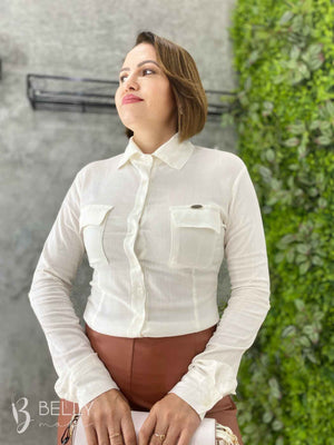 Camisa Sandra Viscolinho Manga Longa