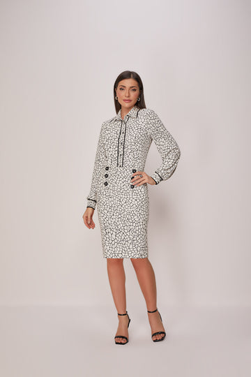 Camisa Crepe Estampada com Vivo Preto