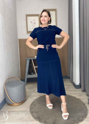 Conjunto Midi Leila Liso em Malha Viscolycra Casual Dia a Dia