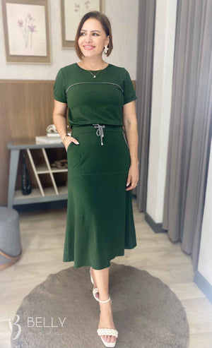 Conjunto Midi Leila Liso em Malha Viscolycra Casual Dia a Dia