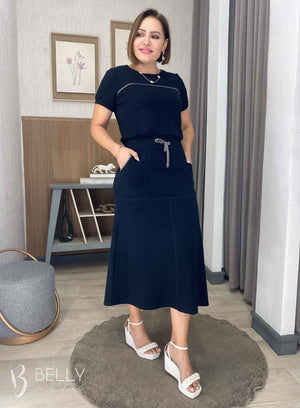 Conjunto Midi Leila Liso em Malha Viscolycra Casual Dia a Dia