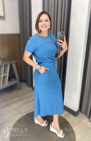 Conjunto Midi Leila Liso em Malha Viscolycra Casual Dia a Dia