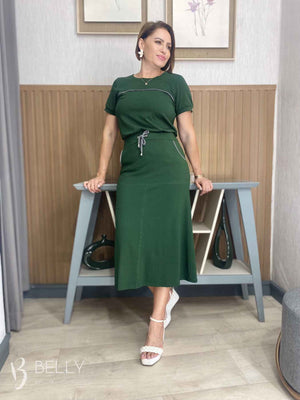 Conjunto Midi Leila Liso em Malha Viscolycra Casual Dia a Dia