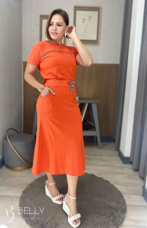 Conjunto Midi Leila Liso em Malha Viscolycra Casual Dia a Dia
