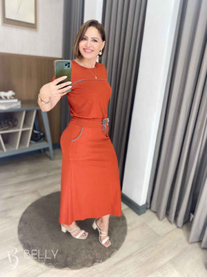 Conjunto Midi Leila Liso em Malha Viscolycra Casual Dia a Dia