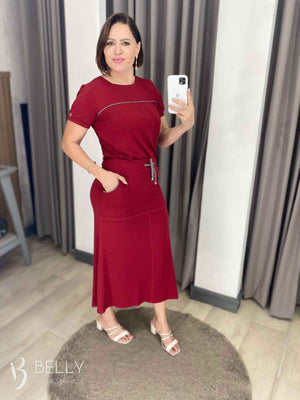 Conjunto Midi Leila Liso em Malha Viscolycra Casual Dia a Dia