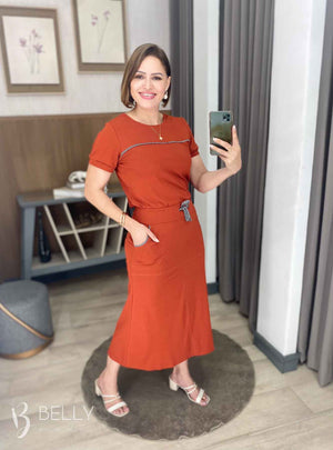 Conjunto Midi Leila Liso em Malha Viscolycra Casual Dia a Dia