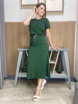 Conjunto Midi Leila Liso em Malha Viscolycra Casual Dia a Dia