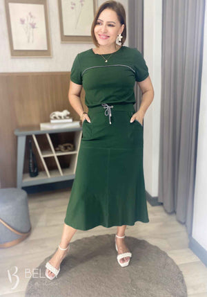 Conjunto Midi Leila Liso em Malha Viscolycra Casual Dia a Dia