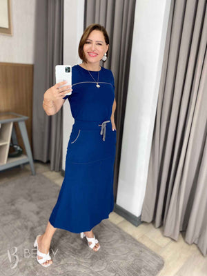 Conjunto Midi Leila Liso em Malha Viscolycra Casual Dia a Dia