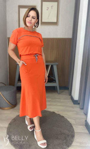 Conjunto Midi Leila Liso em Malha Viscolycra Casual Dia a Dia