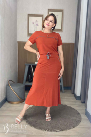 Conjunto Midi Leila Liso em Malha Viscolycra Casual Dia a Dia